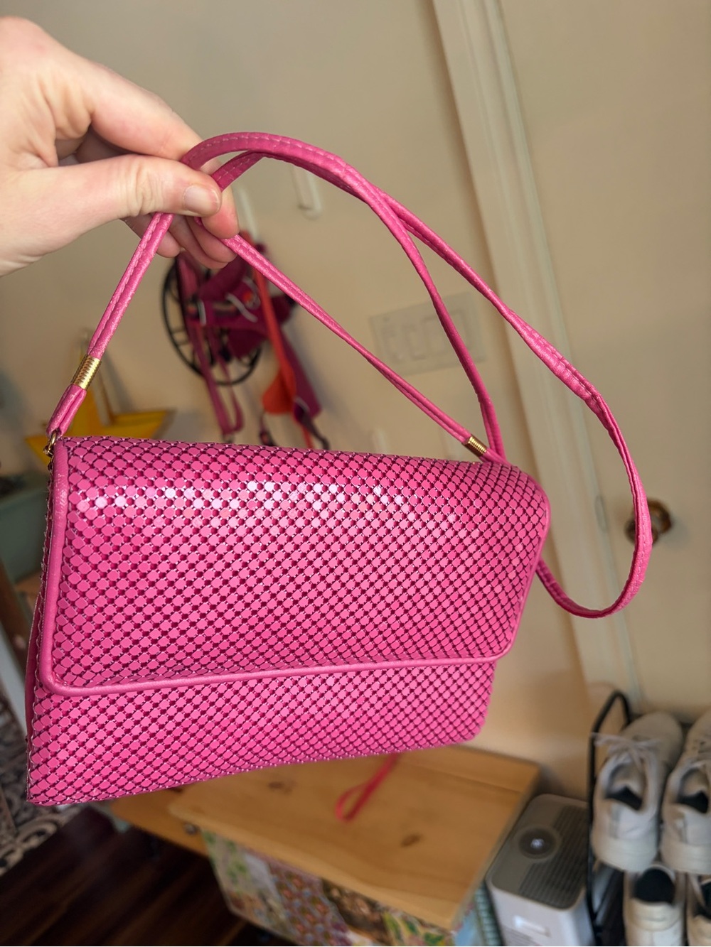 Vintage Pink chain metal Women's Crossbody Bag - Picture 7 of 8